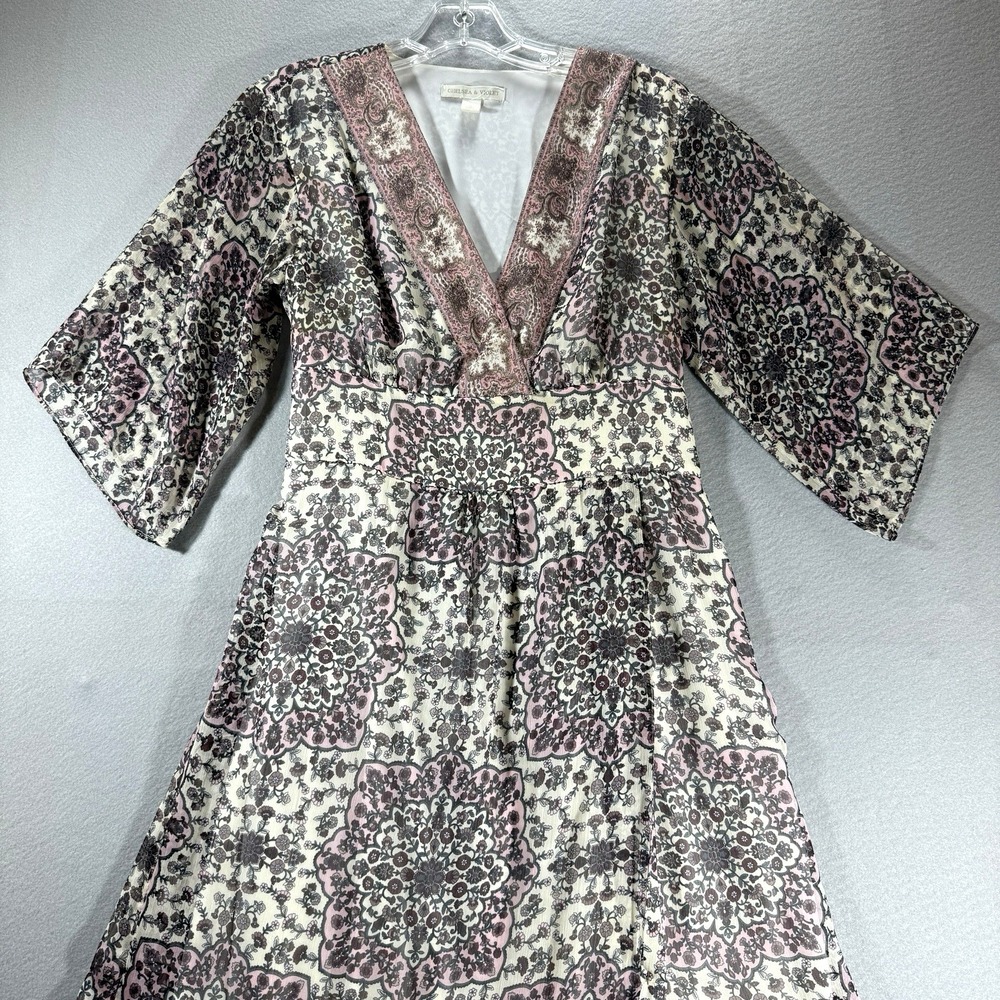 Chelsea And Violet Dress Womens Small Maxi Boho Flutter Sleeves Patchwork
